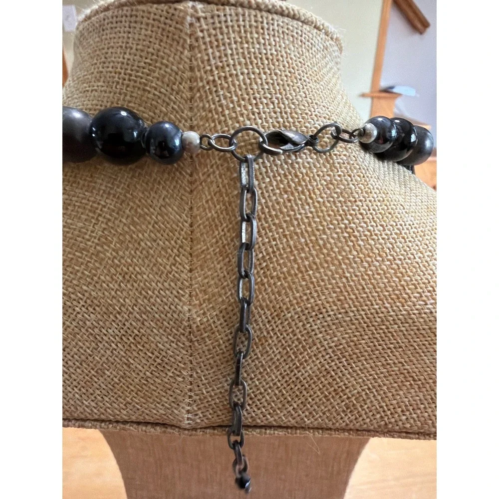 Multi Strand Beaded Statement Necklace Gunmetal Gray Black Chunky Layered Chunky